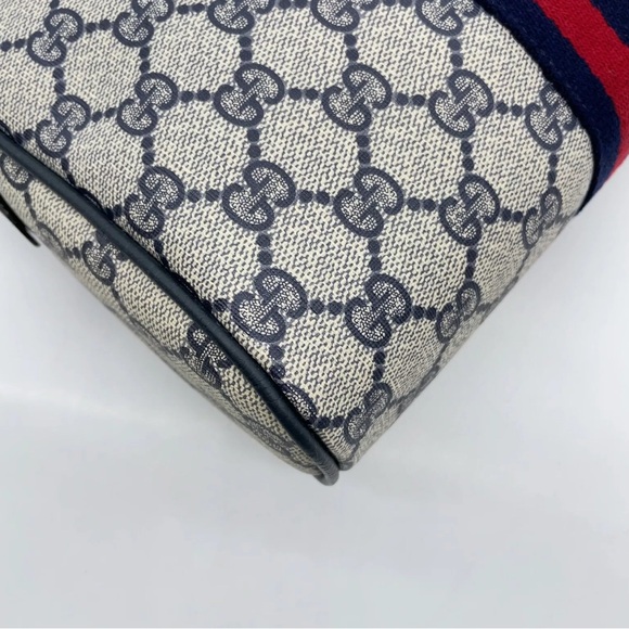 Auth Gucci GG  Supreme  Sherry Line  Navy Blue Zipper Clutch Bag BEAUTIFUL - Picture 10 of 16